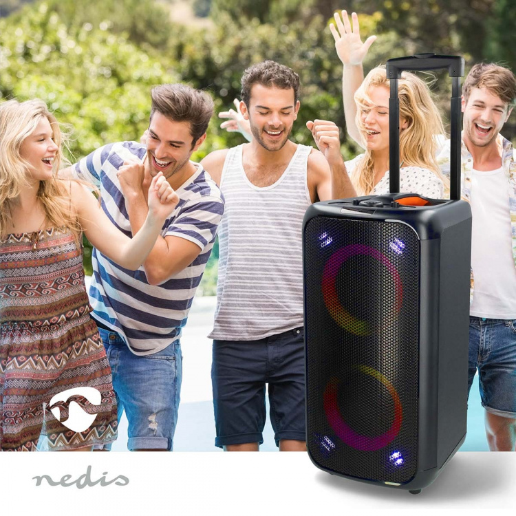 Nedis Bluetooth® Party Speaker | Maksimal batteritid: 5 timer | 240 W | Bærehåndtag | Fest lys | Equalizer | Orange / Sort Nedis Bluetooth® Party Speaker | Maksimal batteritid: 5 timer | 240 W | Bærehåndtag | Fest lys | Equalizer | Orange / Sort