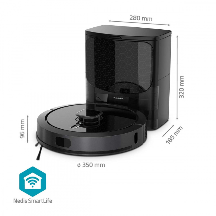 Nedis SmartLife Robot Støvsuger | Lasernavigation | Wi-Fi | Kapacitet Collection Reservoir: 0.6 l | Automatisk opladning | Maksimal driftstid: 3 timer | Sort | Android™ / IOS Nedis SmartLife Robot Støvsuger | Lasernavigation | Wi-Fi | Kapacitet Collection Reservoir: 0.6 l | Automatisk opladning | Maksimal driftstid: 3 timer | Sort | Android™ / IOS