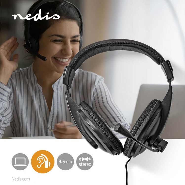 Nedis PC-headset | Over-Ear | Stereo | 1x 3.5 mm / 2x 3.5 mm | Fold-Away Mikrofon | Sort