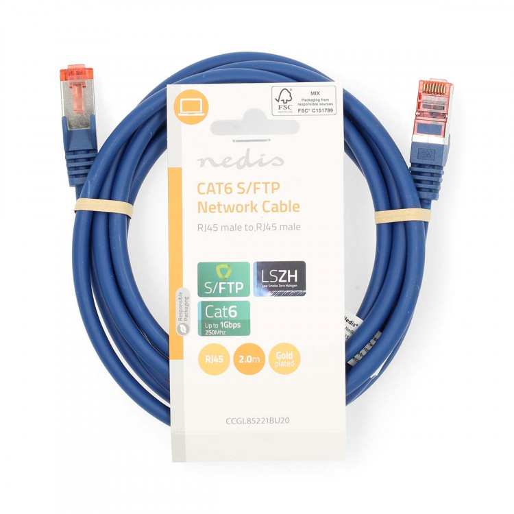 Nedis Kat 6 kabel | RJ45 Han | RJ45 Han | S/FTP | 2.00 m | Runde | LSZH | Blå | Label