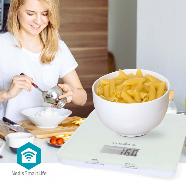 Nedis SmartLife køkkenvægt | Bluetooth® | Glas / Plastik | Hvid