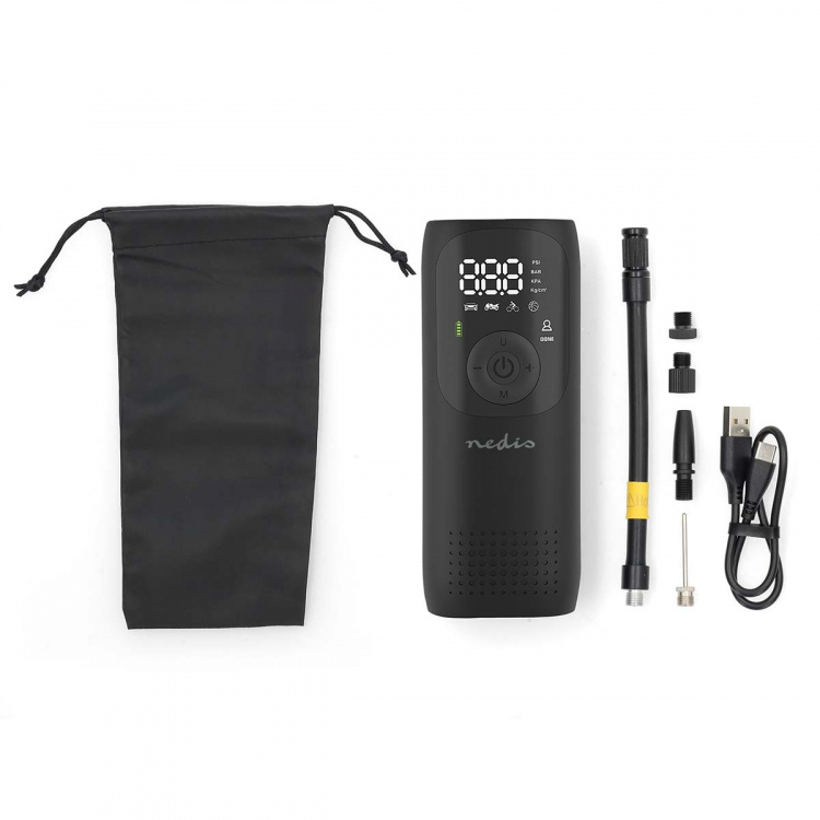 Nedis Genopladelig luftkompressor | 0.1 - 10.3 Bar | Dunlop ventil | Driftstilstande: Bil / Motorcykel / Cykel / Bold | Ja | Lufttryksmåler