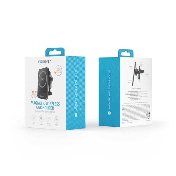 Forever MACH-100 - Bilholder med trådløs opladning til smartphones, 15W, sort