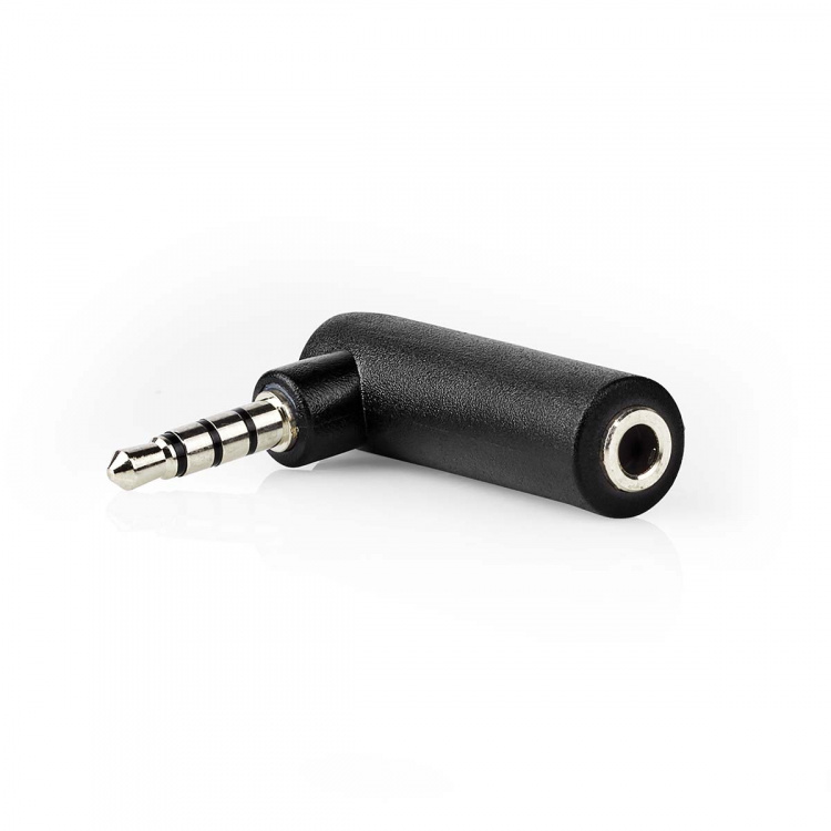 Nedis Stereo Audio Adapter | 3.5 mm Hanstik | 3.5 mm Hunstik | Nikkelplateret | Vinkel 90° | Metal | Sort | 1 stk. | Box