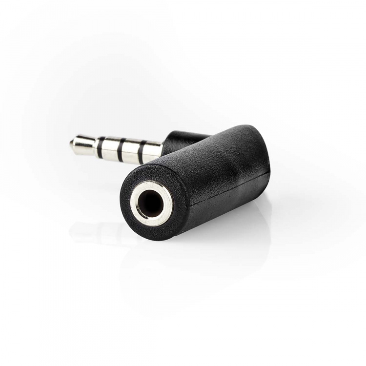 Nedis Stereo Audio Adapter | 3.5 mm Hanstik | 3.5 mm Hunstik | Nikkelplateret | Vinkel 90° | Metal | Sort | 1 stk. | Box