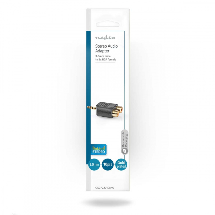 Nedis Stereo Audio Adapter | 3.5 mm Hanstik | 2x RCA Hun | Guldplateret | Lige | ABS | Sort | 10 stk. | Konvolut