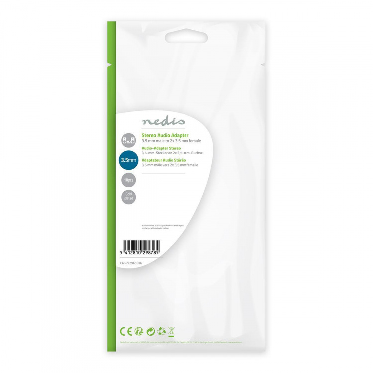 Nedis Stereo Audio Adapter | 3.5 mm Hanstik | 2 x 3.5 mm Hunstik | Guldplateret | Lige | ABS | Sort | 10 stk. | Plastikpose