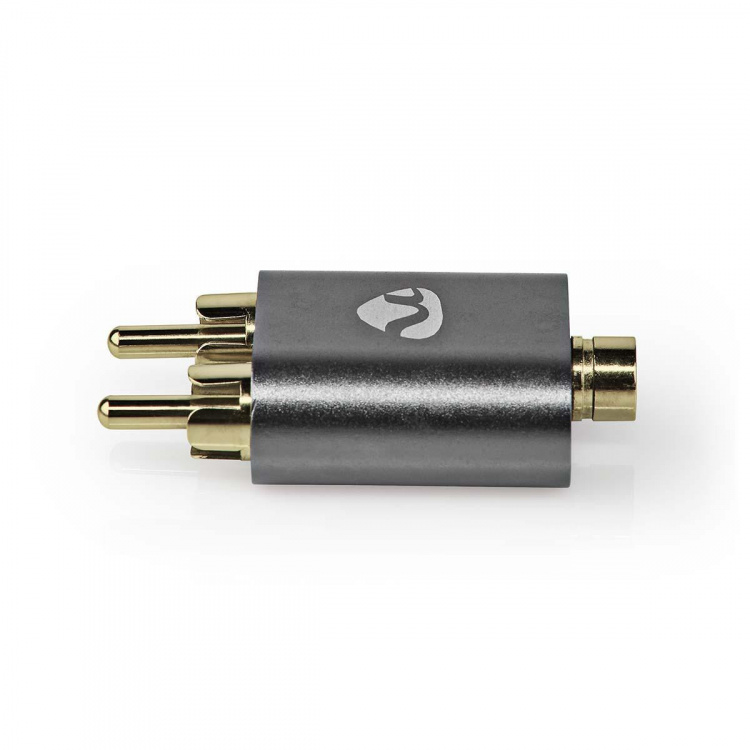 Nedis Stereo Audio Adapter | 2x RCA Hanstik | 3.5 mm Hunstik | Guldplateret | Lige | Aluminium | Gun Metal Grå | 1 stk. | Cover Window Box