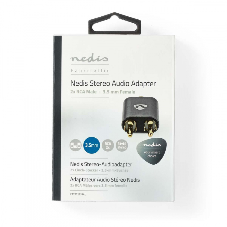 Nedis Stereo Audio Adapter | 2x RCA Hanstik | 3.5 mm Hunstik | Guldplateret | Lige | Aluminium | Gun Metal Grå | 1 stk. | Cover Window Box