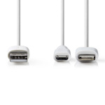 Nedis 2 i 1 kabel | USB 2.0 | USB-A Han | Apple Lightning 8-pin / USB Micro-B han | 480 Mbps | 1.00 m | Nikkelplateret | Runde | PVC | Hvid | Plastikpose