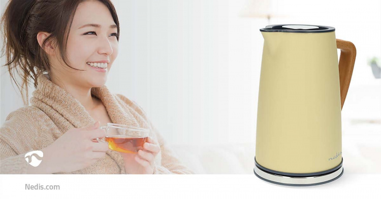 Nedis Elkedel | 1.7 l | Soft-Touch | Gul | Drejelig 360 grader | Skjult varmeelement | Strix®-controller | Beskyttelse mod kogetørring