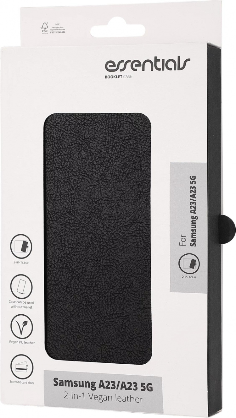 Essentials Samsung Galaxy A23/A23 5G PU w.,detach,3 card, Blk