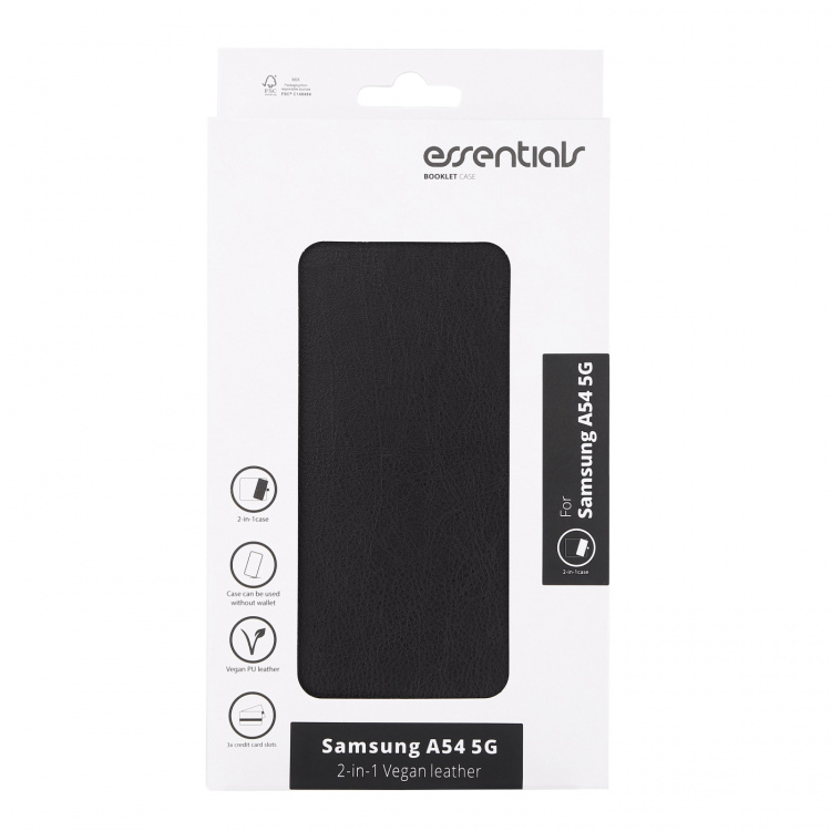 Essentials Samsung Galaxy A54 5G PU wallet, detachable, black