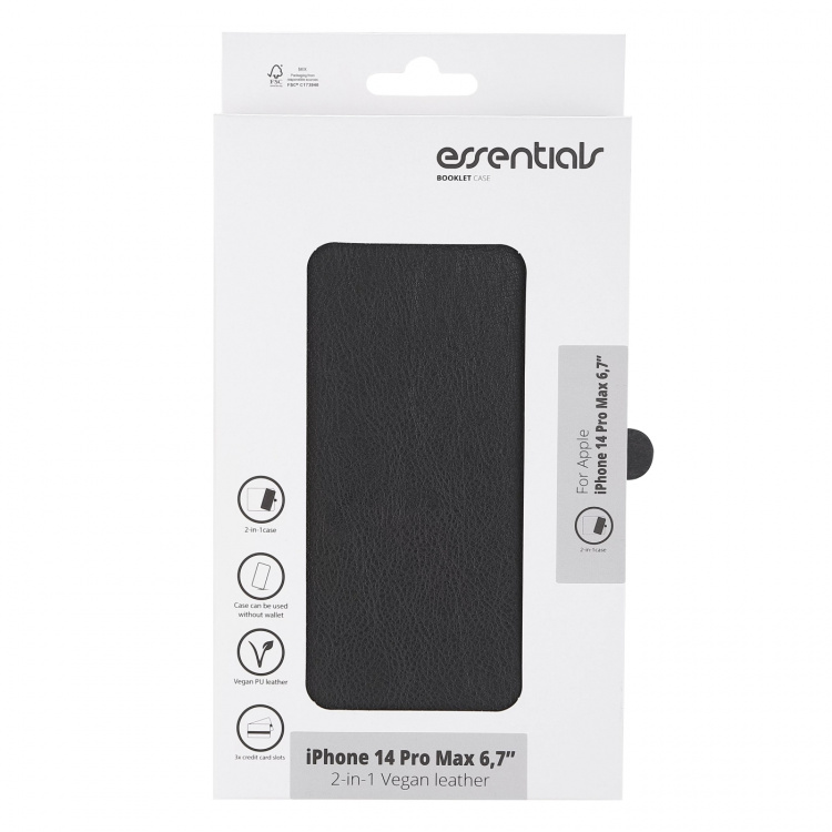 Essentials iPhone 14 Pro Max PU wall,detach,3 card,Black