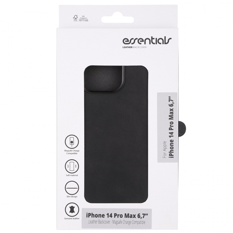 Essentials iPhone 14 Pro Max Leather Mag back cover,Blk