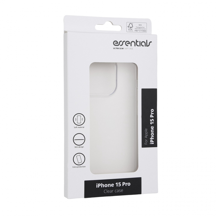 Essentials iPhone 15 Pro TPU back cover, transparent