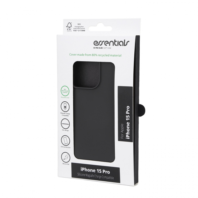 Essentials iPhone 15 Pro silicone back cover, black