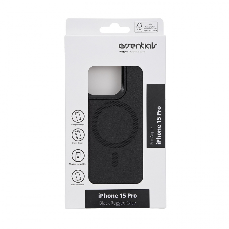 Essentials iPhone 15 Pro rugged case, magnet, black