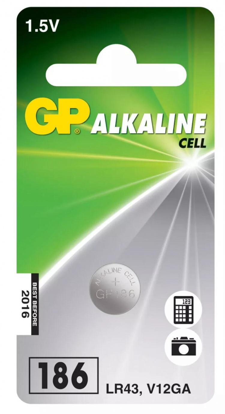 GP LR43 Alkaline Coin, 1 förpackning (B), OBS DATUM