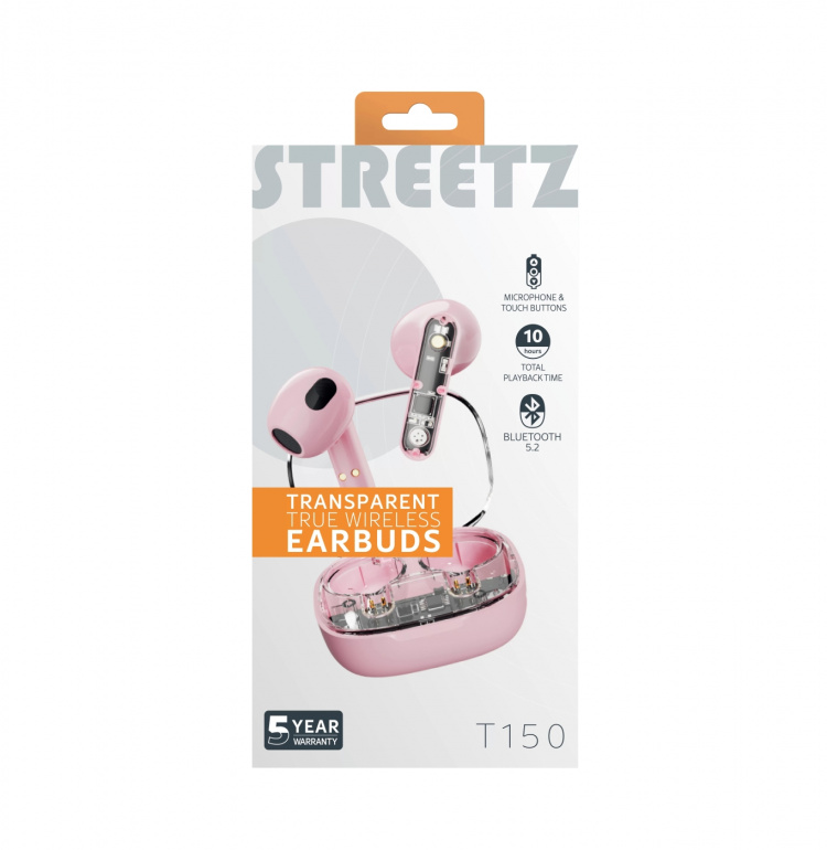 Streetz T150 TWS earphones, Transparent Pink