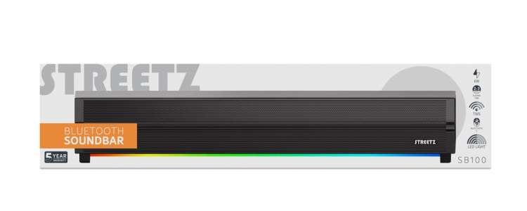 Streetz SB100 Bluetooth Soundbar, RGB light, micro SD slot