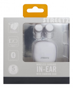 Streetz T200 True Wireless in-ear, dual earbuds, charge case, white