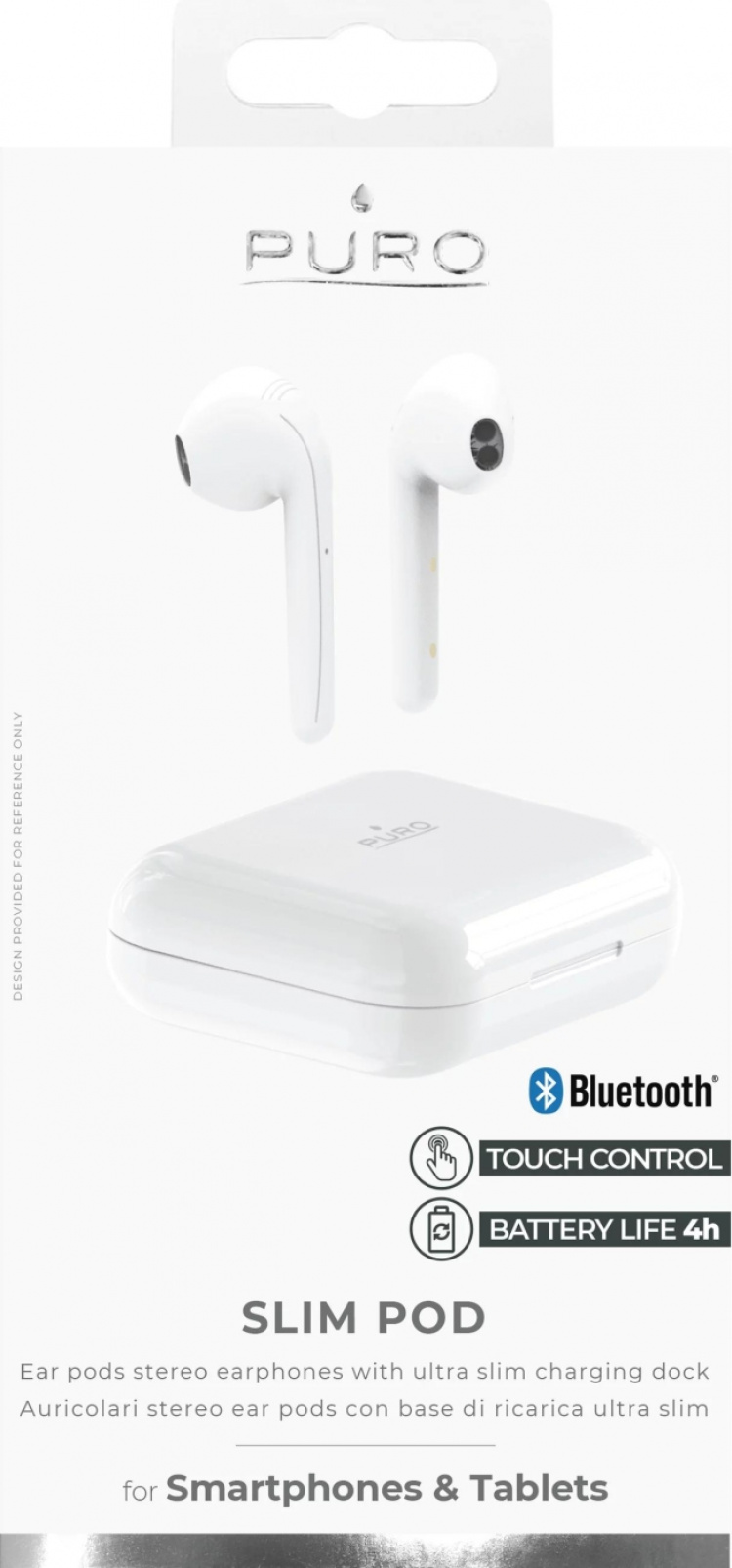 Puro Bluetooth Slim Pod høretelefoner med ladestation, Vit