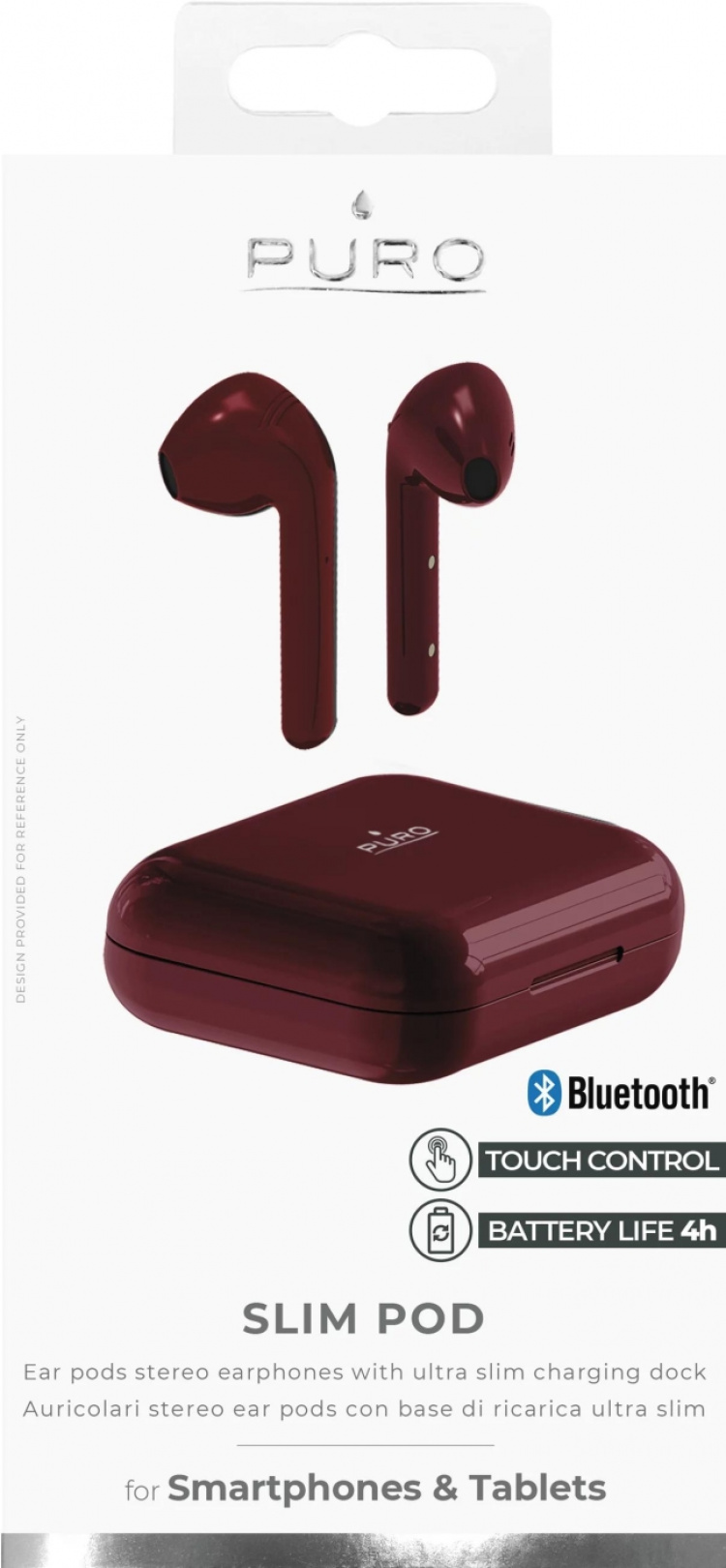 Puro Bluetooth Slim Pod høretelefoner med ladestation, rød