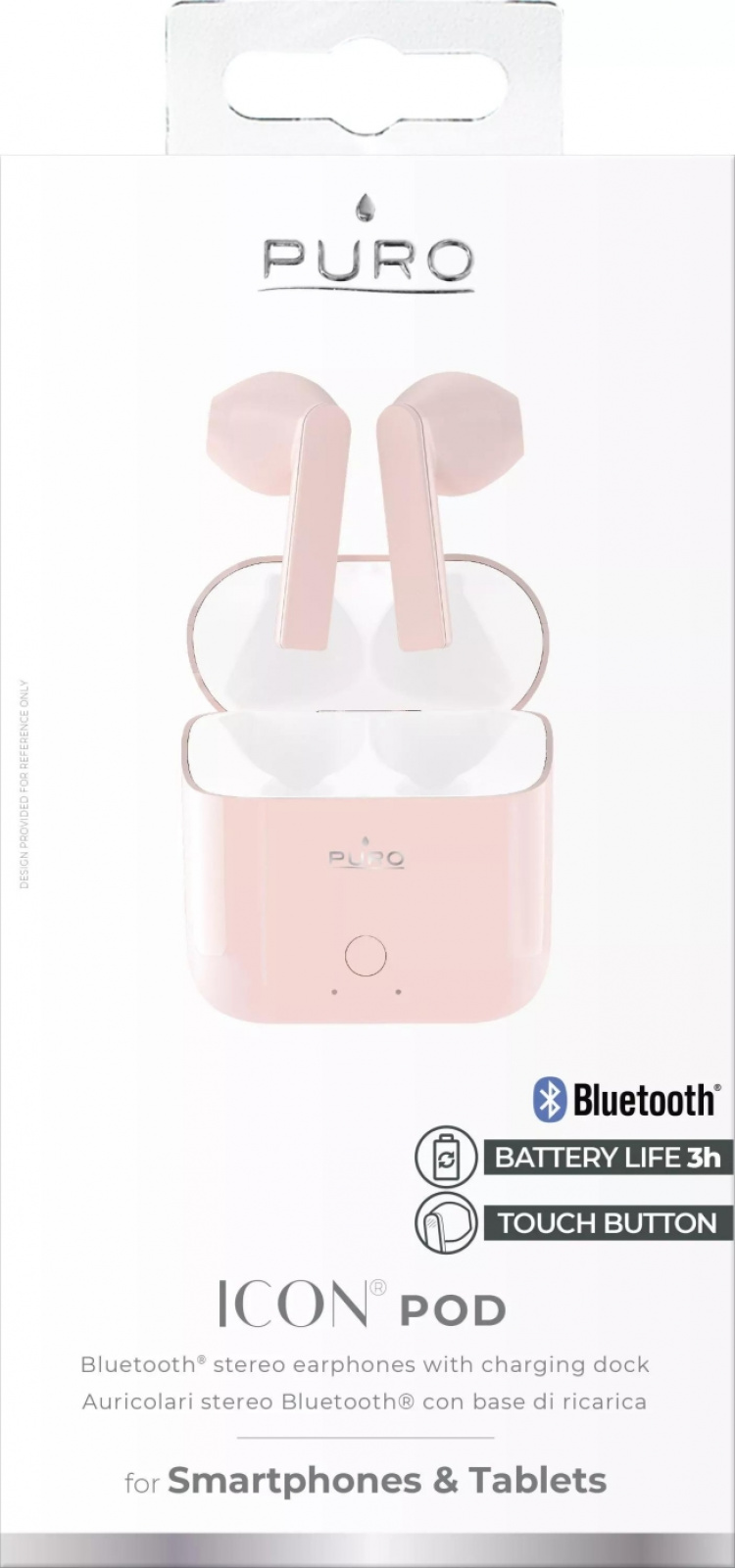 Puro ICON POD, Bluetooth-høretelefoner m/opladningsetui, Rose