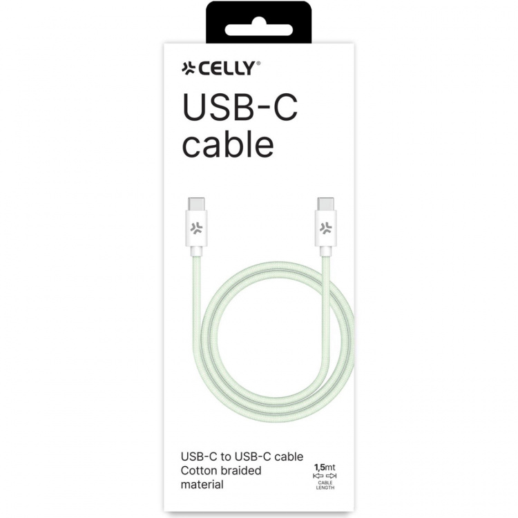 Celly USB-C - USB-C-kabel 60W 1,5 m Grön Celly USB-C - USB-C-kabel 60W 1,5 m Grön