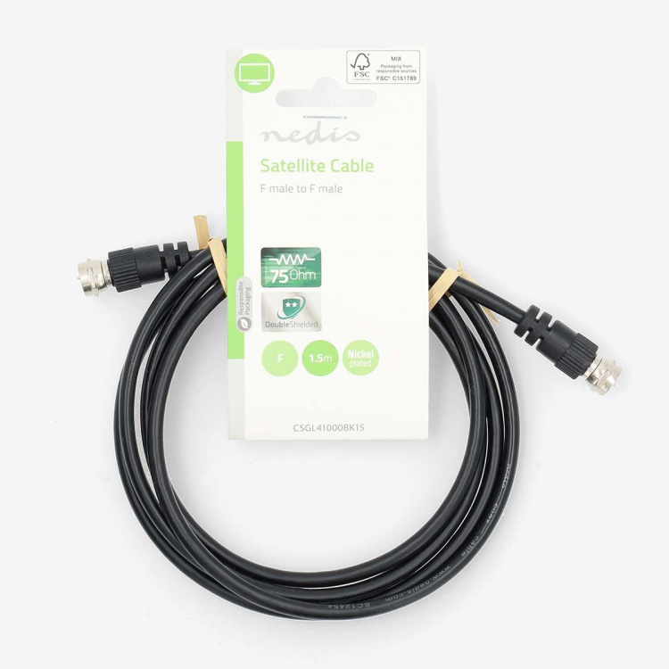 Nedis Satellit & Antennekabel | F Han Quick | F Han Quick | Nikkelplateret | 75 Ohm | Dobbelt afskærmet | 1.50 m | Runde | PVC | Sort | Label