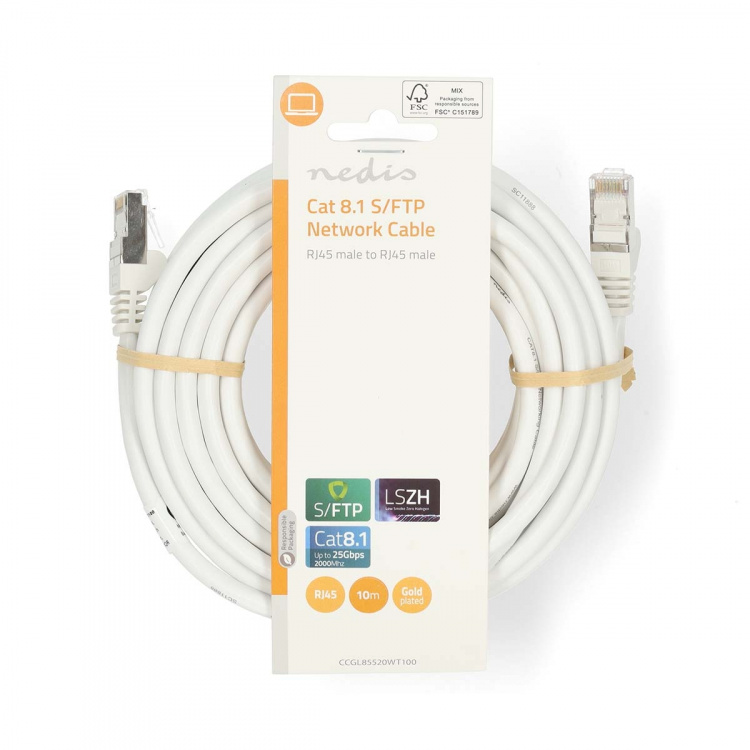 Nedis Cat 8.1 netværkskabel | S/FTP | RJ45 Han | RJ45 Han | 10.0 m | Runde | LSZH | Hvid | Label