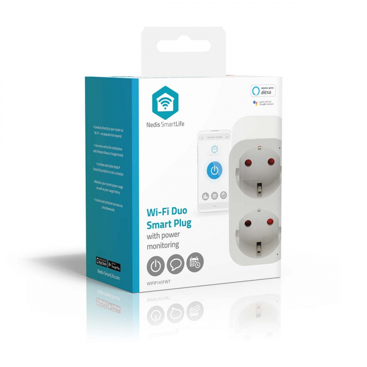 Nedis SmartLife Smart Plug | IP21 | Effektmåler | 3680 W | Type F (CEE 7/7) | 0 - 55 °C | Android™ / IOS | 2-veje | Hvid | 1 stk