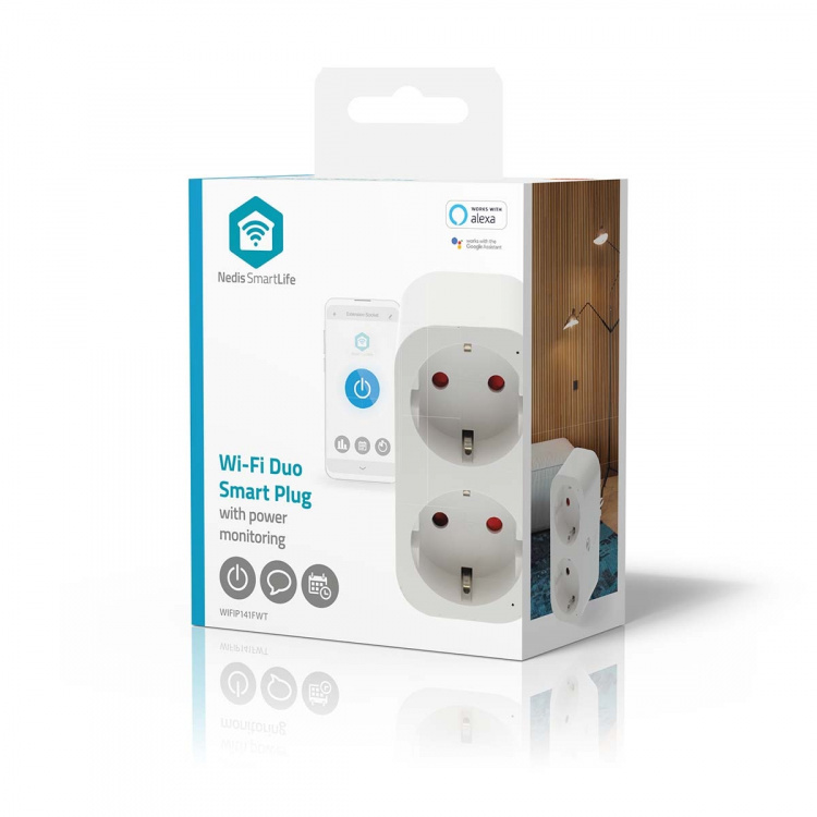 Nedis SmartLife Smart Plug | IP21 | Effektmåler | 3680 W | Type F (CEE 7/7) | 0 - 55 °C | Android™ / IOS | 2-veje | Hvid | 1 stk