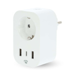 Nedis SmartLife Smart Plug | IP21 | Effektmåler | 3680 W | Type F (CEE 7/7) / 1x USB-C™ / 2x USB | 0 - 55 °C | Android™ / IOS | Hvid | 1 stk
