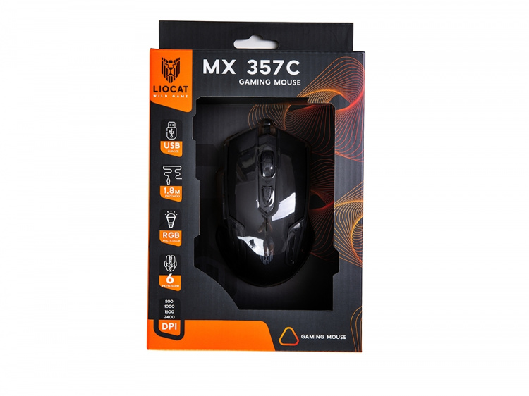 Liocat MX 357C - gamingmus med LED-belysning, sort