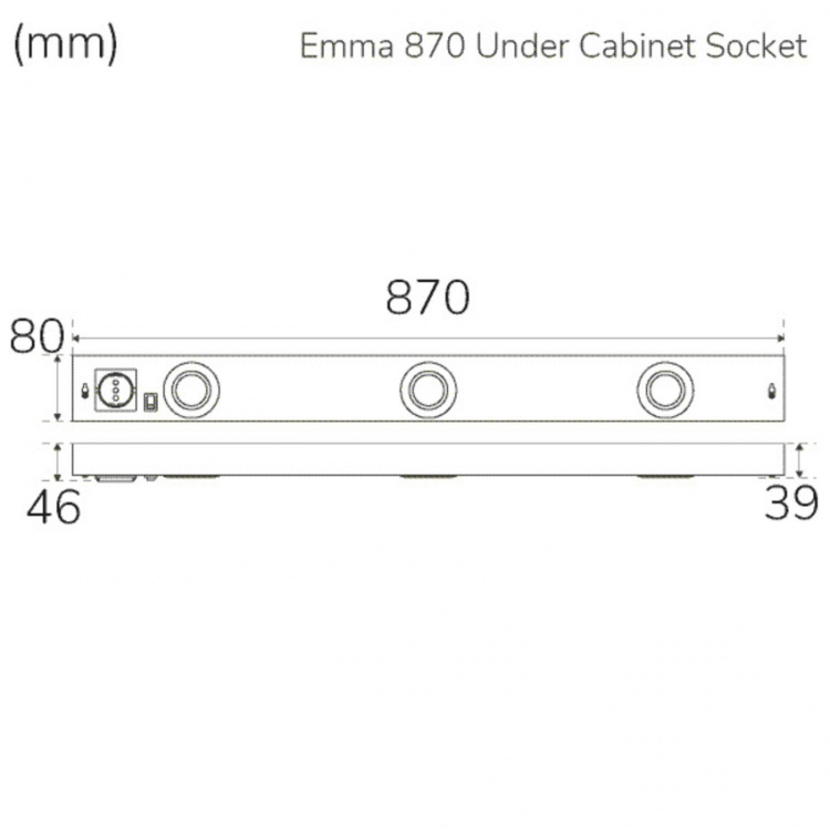 Llitt Emma 870 Köksbänksbelysning 2xspot + uttag 3000K 650lm 870cm