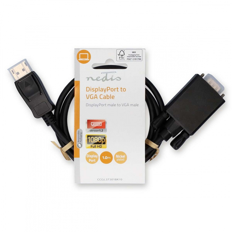 Nedis VGA-kabel | DisplayPort Han | VGA Han | Nikkelplateret | Maksimal opløsning: 1080p | 1.00 m | Runde | PVC | Sort | Label