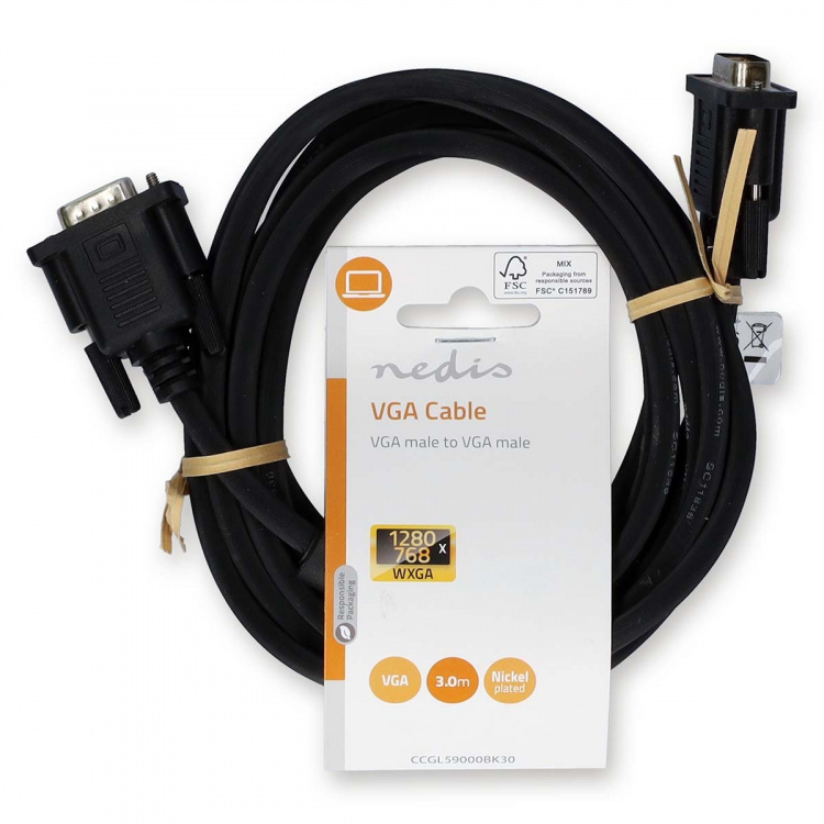 Nedis VGA-kabel | VGA Han | VGA Han | Nikkelplateret | Maksimal opløsning: 1280x768 | 3.00 m | Runde | ABS | Sort | Label
