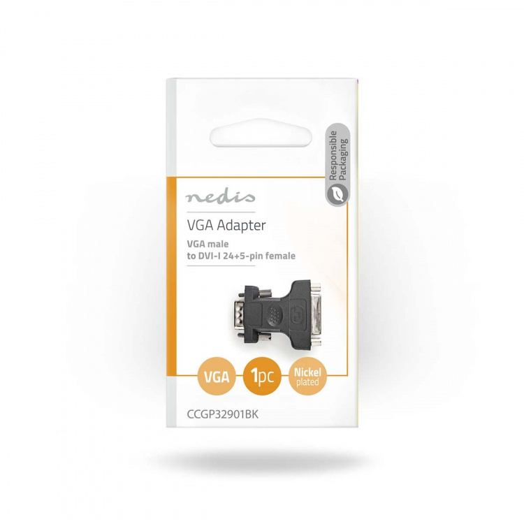 Nedis VGA-adapter | VGA Han | DVI-I 24+5-Pins Hun | Nikkelplateret | Lige | ABS / Metal | Sort | Konvolut
