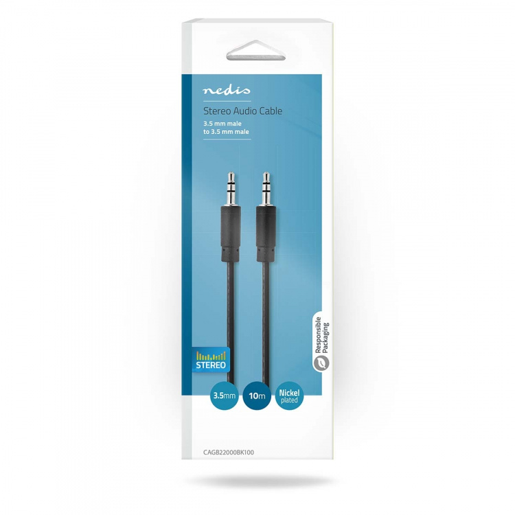 Nedis Stereo Audio kabel | 3.5 mm Hanstik | 3.5 mm Hanstik | Nikkelplateret | 10.0 m | Runde | Sort | Blister