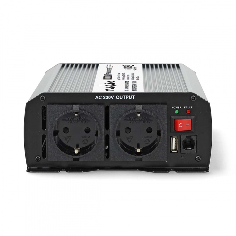 Nedis Power Inverter Modificeret sinus | Indgangsspænding: 12 V DC | Enhedens strømudgangsforbindelse: Type F (CEE 7/3) / USB-A | 230 V AC 50 Hz | 1000 W | Peak-effekt: 2000 W | Skrueterminal | Sølv