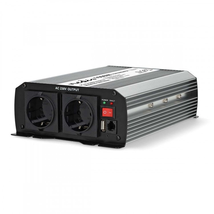 Nedis Power Inverter Modificeret sinus | Indgangsspænding: 24 V DC | Enhedens strømudgangsforbindelse: Type F (CEE 7/3) / USB-A | 230 V AC 50 Hz | 1000 W | Peak-effekt: 2000 W | Skrueterminal | Sølv