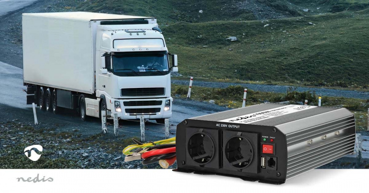 Nedis Power Inverter Modificeret sinus | Indgangsspænding: 24 V DC | Enhedens strømudgangsforbindelse: Type F (CEE 7/3) / USB-A | 230 V AC 50 Hz | 1000 W | Peak-effekt: 2000 W | Skrueterminal | Sølv