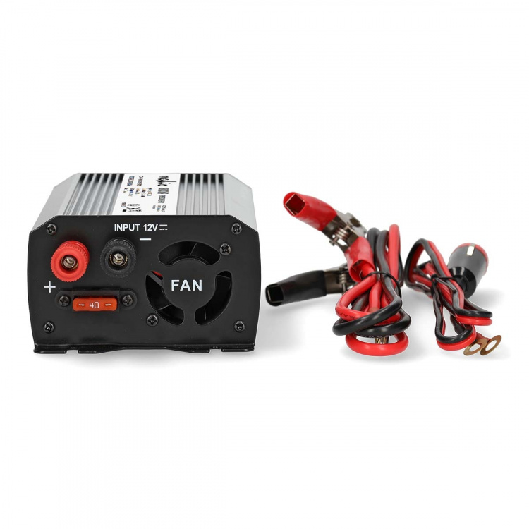 Nedis Power Inverter Modificeret sinus | Indgangsspænding: 12 V DC | Enhedens strømudgangsforbindelse: Type F (CEE 7/3) / USB-A | 230 V AC 50 Hz | 300 W | Peak-effekt: 600 W | Batteriklemmer + cigarettænder | Sølv