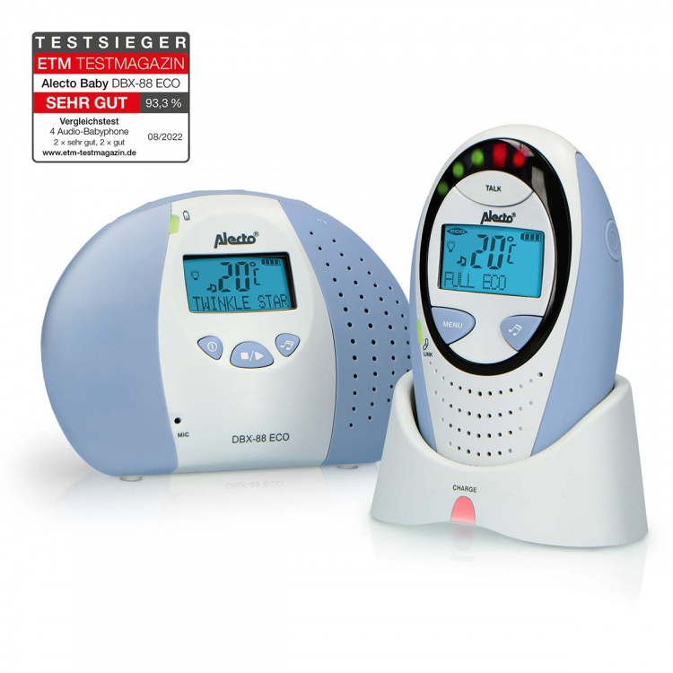 Alecto DBX-88 ECO Full Eco DECT babyalarm med display hvid/blå