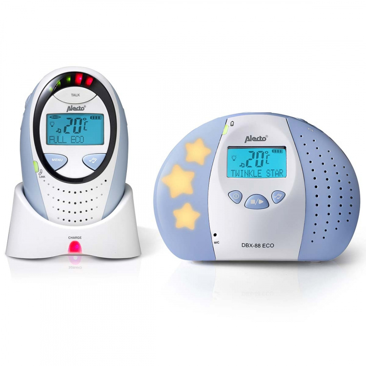 Alecto DBX-88 ECO Full Eco DECT babyalarm med display hvid/blå
