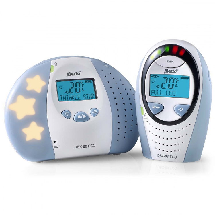 Alecto DBX-88 ECO Full Eco DECT babyalarm med display hvid/blå