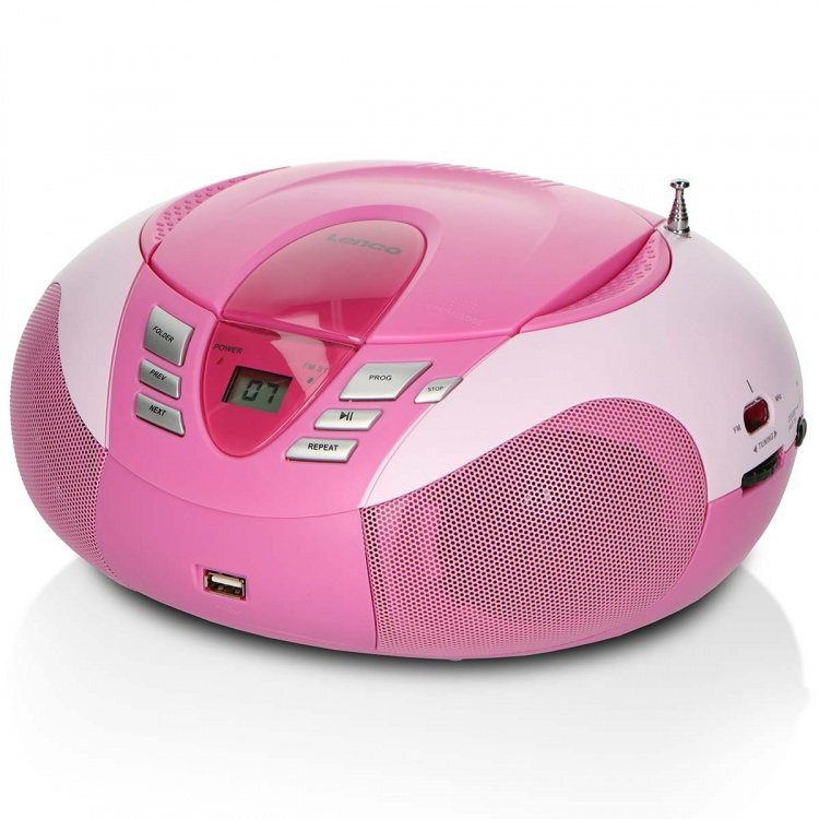 Lenco Bærbar FM-radio CD- og USB-afspiller Pink