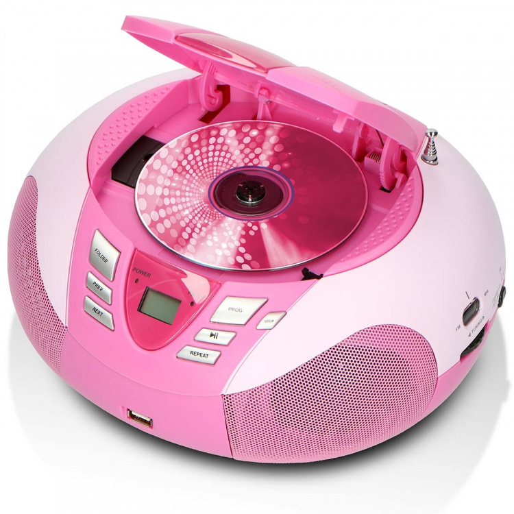 Lenco Bærbar FM-radio CD- og USB-afspiller Pink